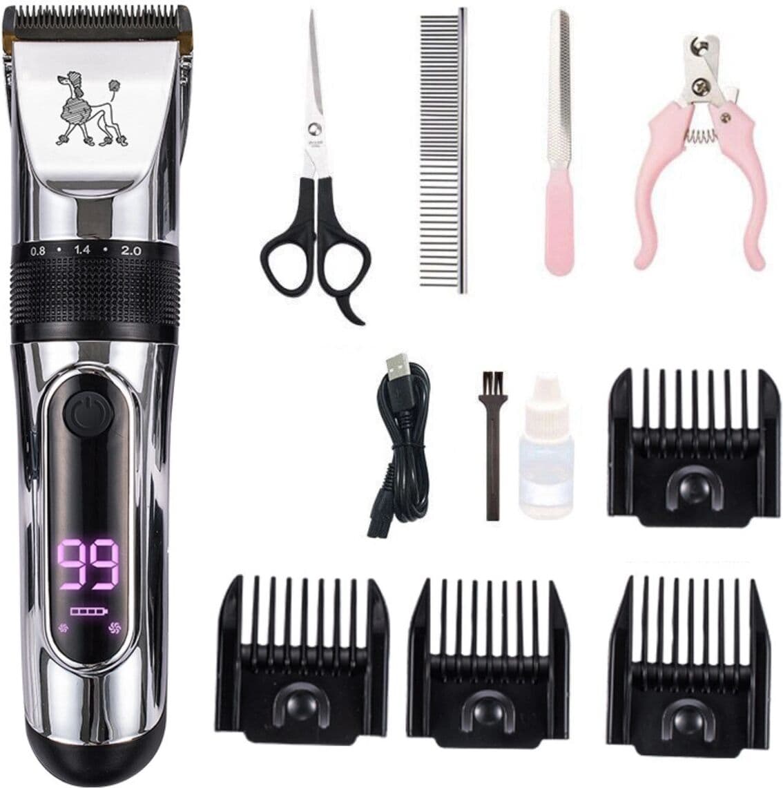 INF Tondeuse pour animaux - Ensemble Plus 4 pièces ciseaux plastique, tondeuse rechargeable étanche avec lames en céramique,