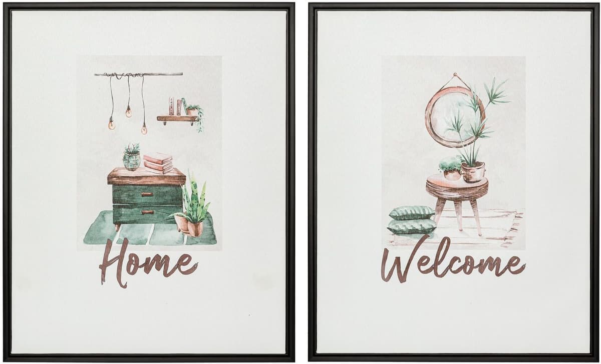 Bild mit Rahmen CREATIV HOME "Deko-Bild Home & Welcome", weiss (farbe rahmen: schwarz, farbe bild(er): grün), B:40cm H:50cm T:2,5cm, Bilder, Bild mit Rahmen, in schöner Farbgebung farbe rahmen: schwarz, farbe bild(er): grün B/H/T: 40cm x 50cm x 2,5cm, Hoc