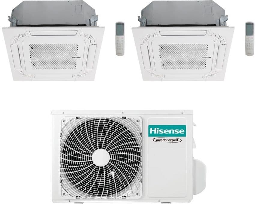 Hisense Climatizzatore a Cassetta 4 Vie Dual Split ACT 12+18 con 3AMW52U4RJC Inverter R32 Wi-Fi Optional Classe A++