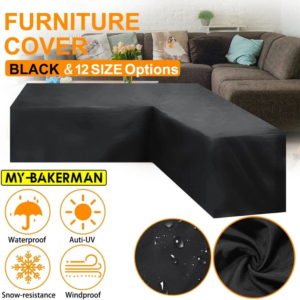MY·BAKERMAN 12 Size Waterproof L Shape Rattan Corner Furniture Cover Garden Patio Outdoor Sofa Protector Anti-Dust  All-Purpose Covers