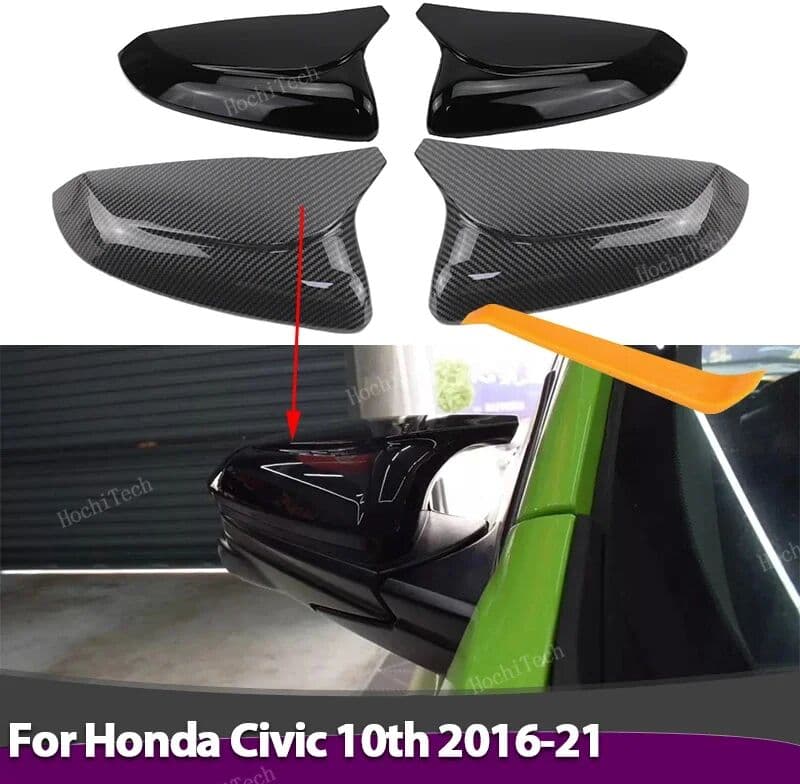 STPLRGECP for Honda Civic 10th Gen 2016-2020 Carbon Pattern Black Side Case Trim Rearview Mirror Caps  Sport Design Car Accessories