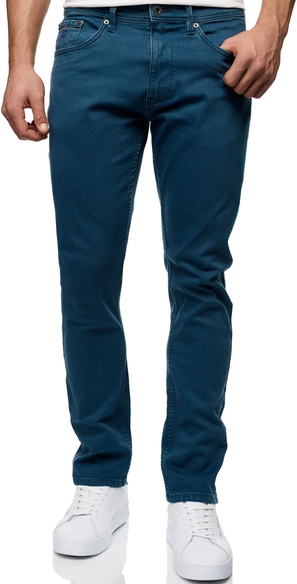 Cargohose INDICODE "INReffe", Herren, Gr. 38, Länge 34, blau (teal), Web, Obermaterial: 92% Baumwolle, 6% Polyester, 2% Elasthan, unifarben, regular fit knöchellang, Hosen Cargohose
