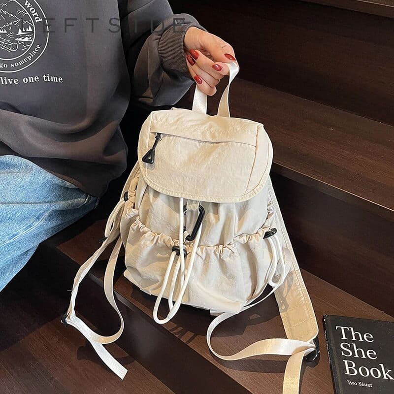 NONE LEFTSIDE Women's Small Soft Cloth Backpacks 2025  in Fashion Summer  Backpack Girls School Bag Cute Green Back Pack