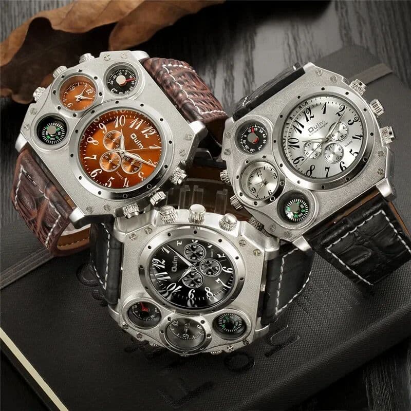 Oulm 1349 Men's Sport Watch Luxury Brand Large Dial Big Size Male Quartz Wristwatch Two Time Zone Military Watches