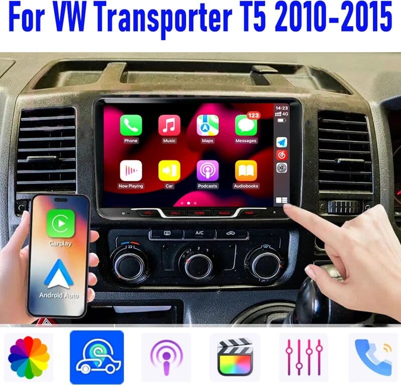 NONE 9'' For VW Transporter T5 2010-2015 Car Radio Head Unit Carplay Apple Android 13 Intelligent System Multimedia Player GPS BT FM