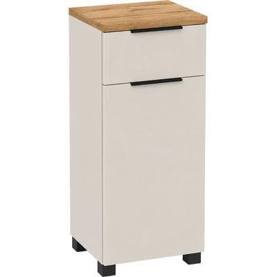 Unterschrank SCHILDMEYER "Saga, mit fühlbarer Holzstruktur, Breite 40 cm, Made in Germany", beige (cremebeige, eiche landhaus), B:40,3cm H:97,4cm T:35cm, FSC-zertifizierter Holzwerkstoff, Schränke, Unterschrank, Eiche Landhaus Dekor mit fühlbarer...
