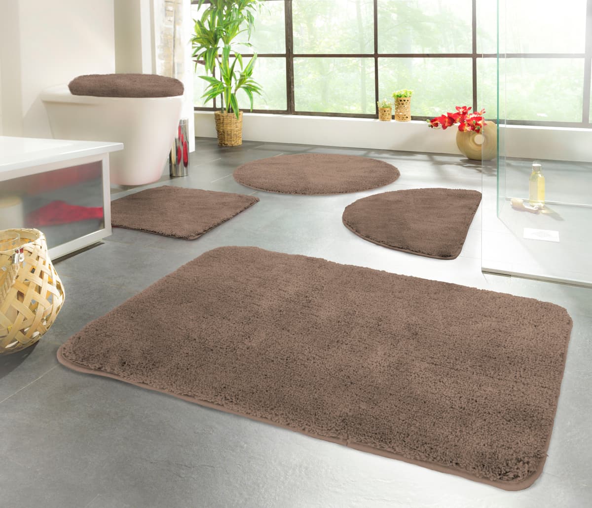 Badematte KINZLER "Chaozhou, Badvorleger, Badezimmer Teppich" Gr. 5, braun, H:20mm, Polyester, Badematten, Badematte, Badteppich, Uni Farben, weich, als rechteckig, rund & Set erhältlich braun rechteckig (80cm x 150cm )