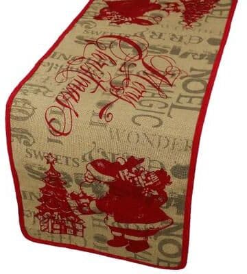 Manor Luxe Saint Nick Christmas With Printed Burlap Collection Table Runner, 13 by 36-Inch