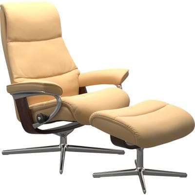 Fußhocker STRESSLESS "View", gelb, B:57cm H:43cm T:47cm, Hocker, Fußhocker, mit Cross Base, Größe S, M & L, Holzakzent Braun