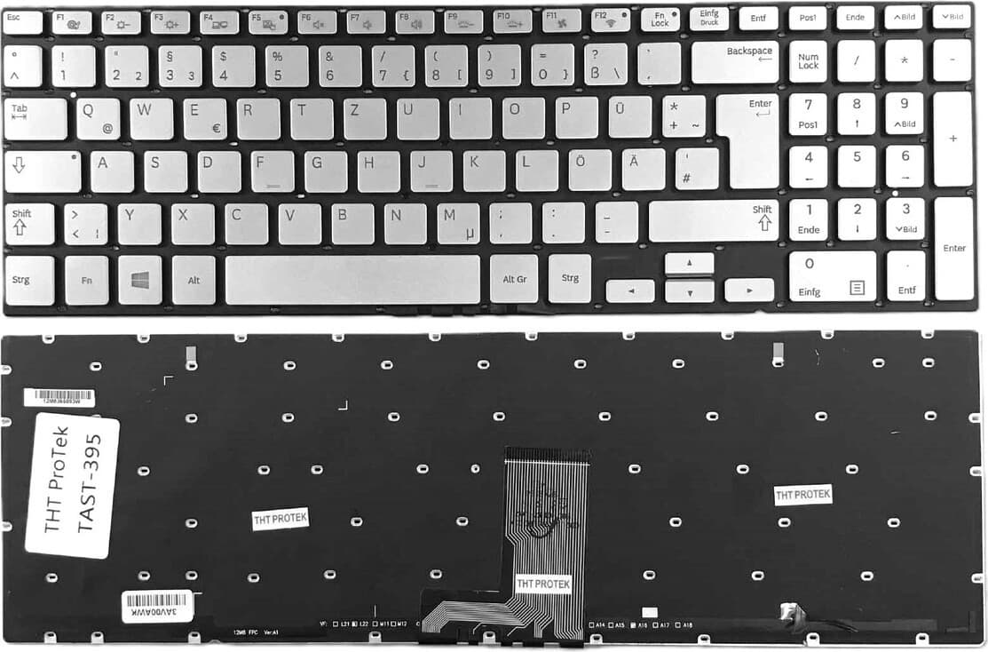 T-ProTek Toetsenbord Zilver met verlichting en Duitse indeling voor Samsung NP770Z5E