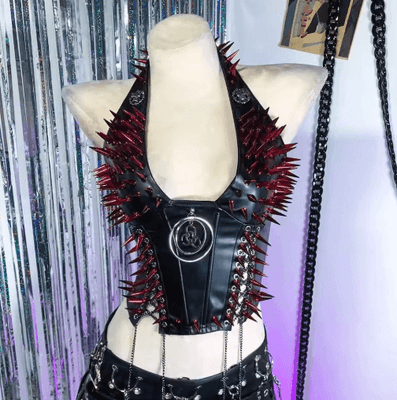 Inspire Picks Spiked Gothic Punk Tank Y2K Grunge PU Leather Alternative Top For Women red Rivets 4 m(us 6)