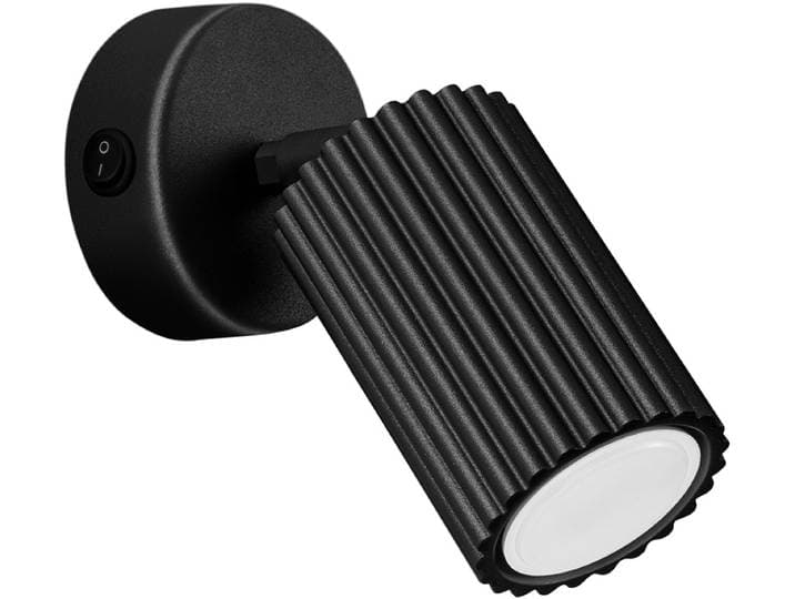 Wandlamp KARBON compacte geribbelde spot - Sollux Lighting - IP20 - Zwart aluminium behuizing - 8 x 16 x 16 cm - 1 x GU10 LED\, exclusief lichtbron - Max. 10 W - Minimalistische wandlamp voor hal\, kinderkamer en woonkamer