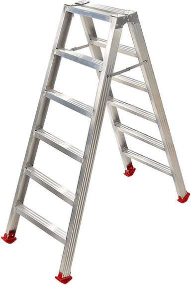 AgriEuro Premium Scala in alluminio doppia 1031, 2x6 gradini, 1.41 m - Altezza stimata operativa 2.41 m