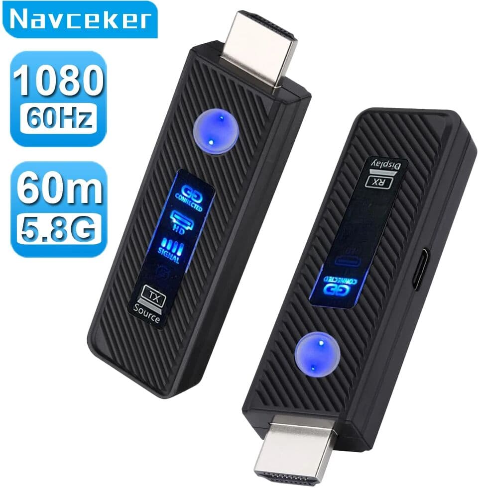Navceker 60m Wireless HDMI Video Transmitter and Receiver Extender Kit TV Stick Dongle Adapter For PC Camera Laptop Projector Monitor TV
