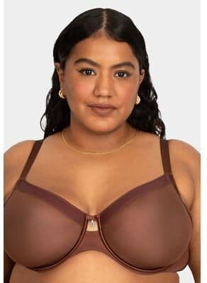 Plus Size Women's Sheer Mesh Full Coverage Unlined Underwire Bra by Curvy Couture in Chocolate (Size 46 DD)