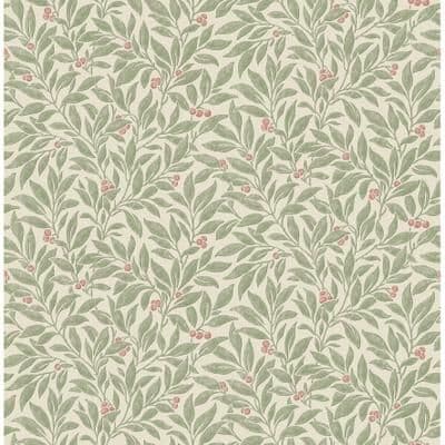 Advantage Winter Berry Green Vine Wallpaper