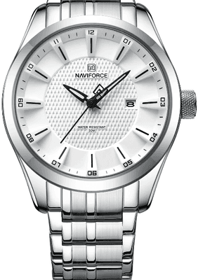 ModernMart Luxury Quartz Watch For Men Stainless Steel Waterproof Business Wristwatch silver White