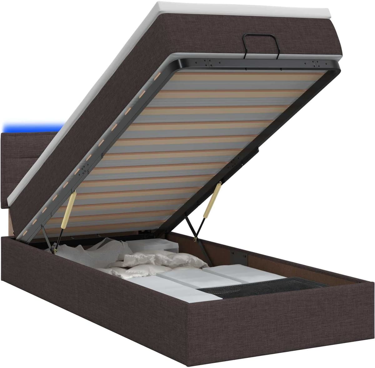 vidaXL Lit coffre avec matelas et LED Marron foncé 100 x 200 cm Tissu
