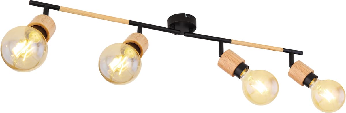 Globo BARRA 4 LUCI JORNA 2xE27 FINO A 40W IN METALLO NERO E LEGNO LAMPADINA NON INCLUSA 230V