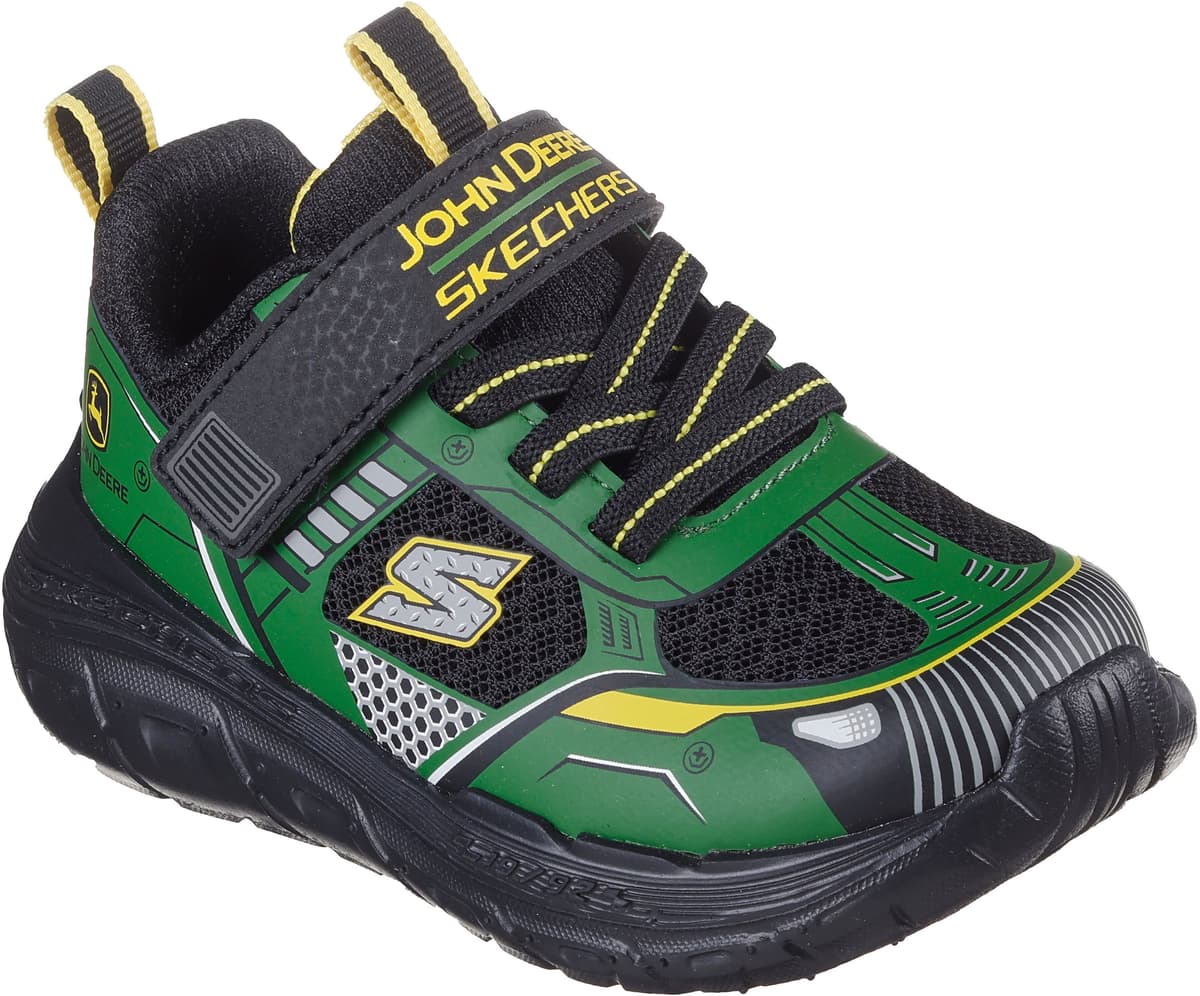 Sneaker SKECHERS "SKECH TRACKS-TRACTOR-TRONIX, John Deere", Jungen, Gr. 23, atmungsaktiv, grün (grün, schwarz), Lederimitat, Textil, kontrastfarbene Details, Schuhe Sneaker, Klettschuh im John Deere Design, Grössenschablone zum Download grün, schwarz 23, 