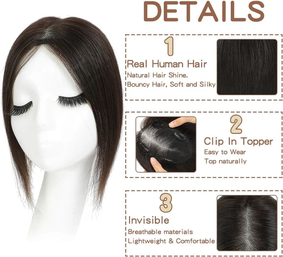 NONE TMTM Black Brown Straight Human Hair Toppers With Clips 9x14cm Full Handtied Lace Base Breathable Human Hair Topper for Women