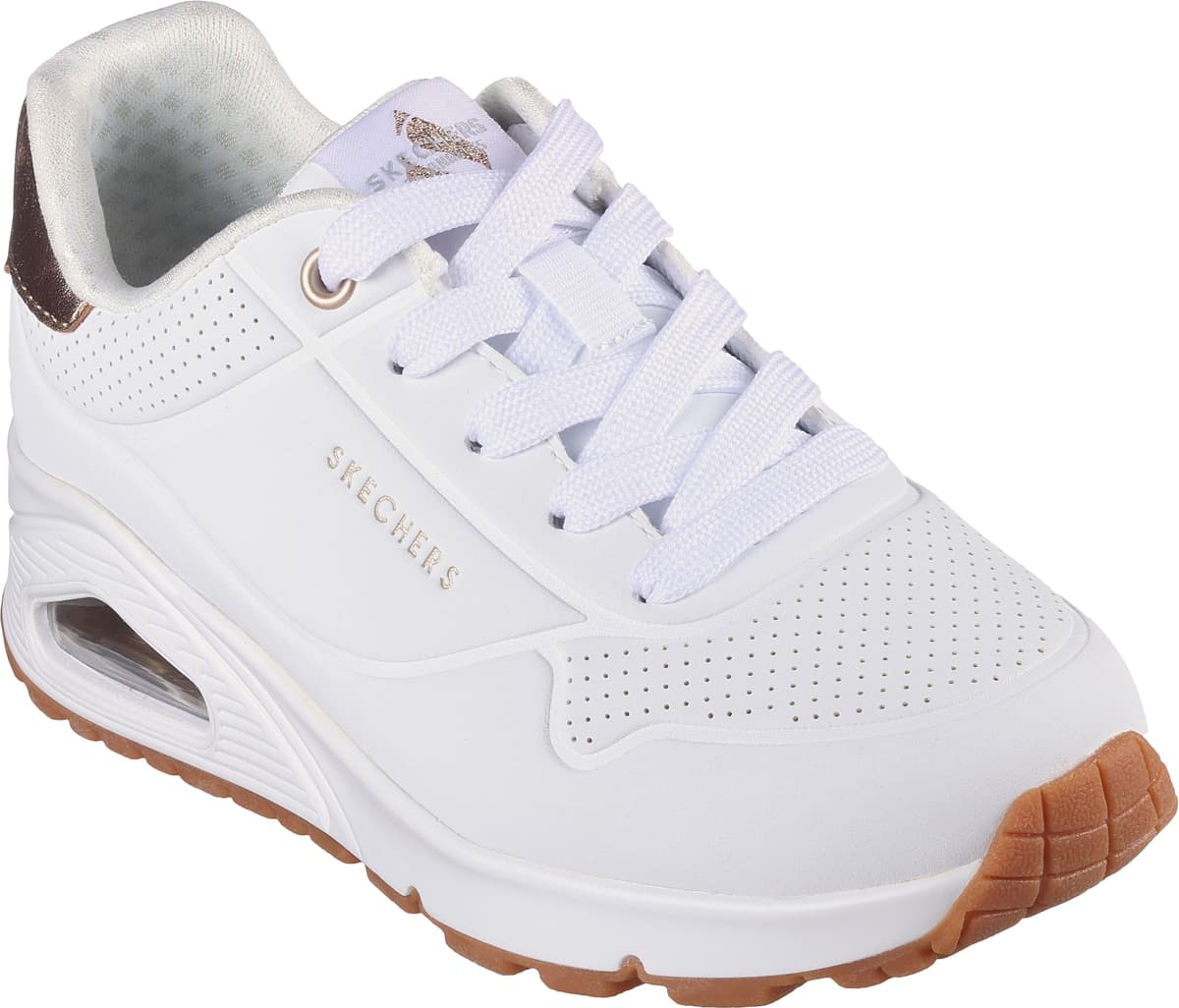 Sneaker SKECHERS "ESS - STREET GIRLS", Mädchen, Gr. 30, weiss (weiß), Lederimitat, Schuhe Sneaker, Freizeitschuh mit gepolster.Schaftrand, Grössenschablone zum Download weiß 30