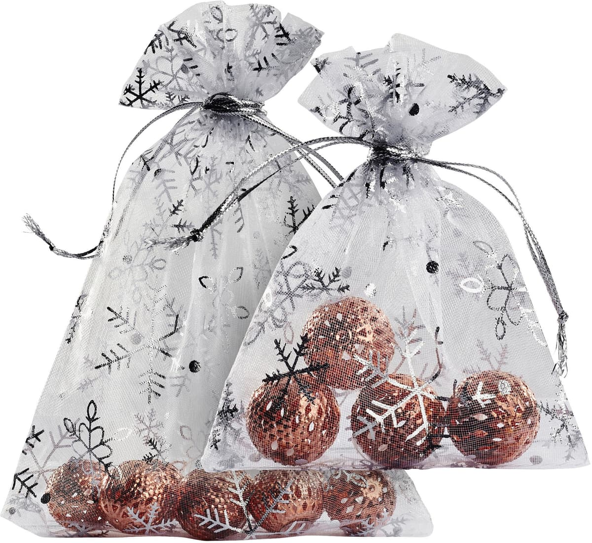 SPRINTIS Sachets organza Noël 150 x 200 mm   Flocon de neige/cristal de glace, blanc, argent
