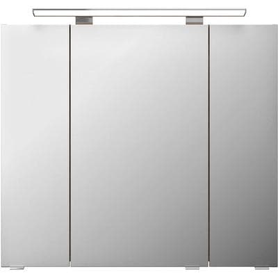 Badezimmerspiegelschrank SAPHIR "Serie 4010 Badezimmer-Spiegelschrank inkl. LED-Aufsatzleuchte", braun (eiche ribbeck quer nachbildung), B:80cm H:73,8cm T:17cm, Holzwerkstoff, Schränke, Badschrank 80 cm breit, 3 Türen, 6 Glas-Einlegeböden, inkl...