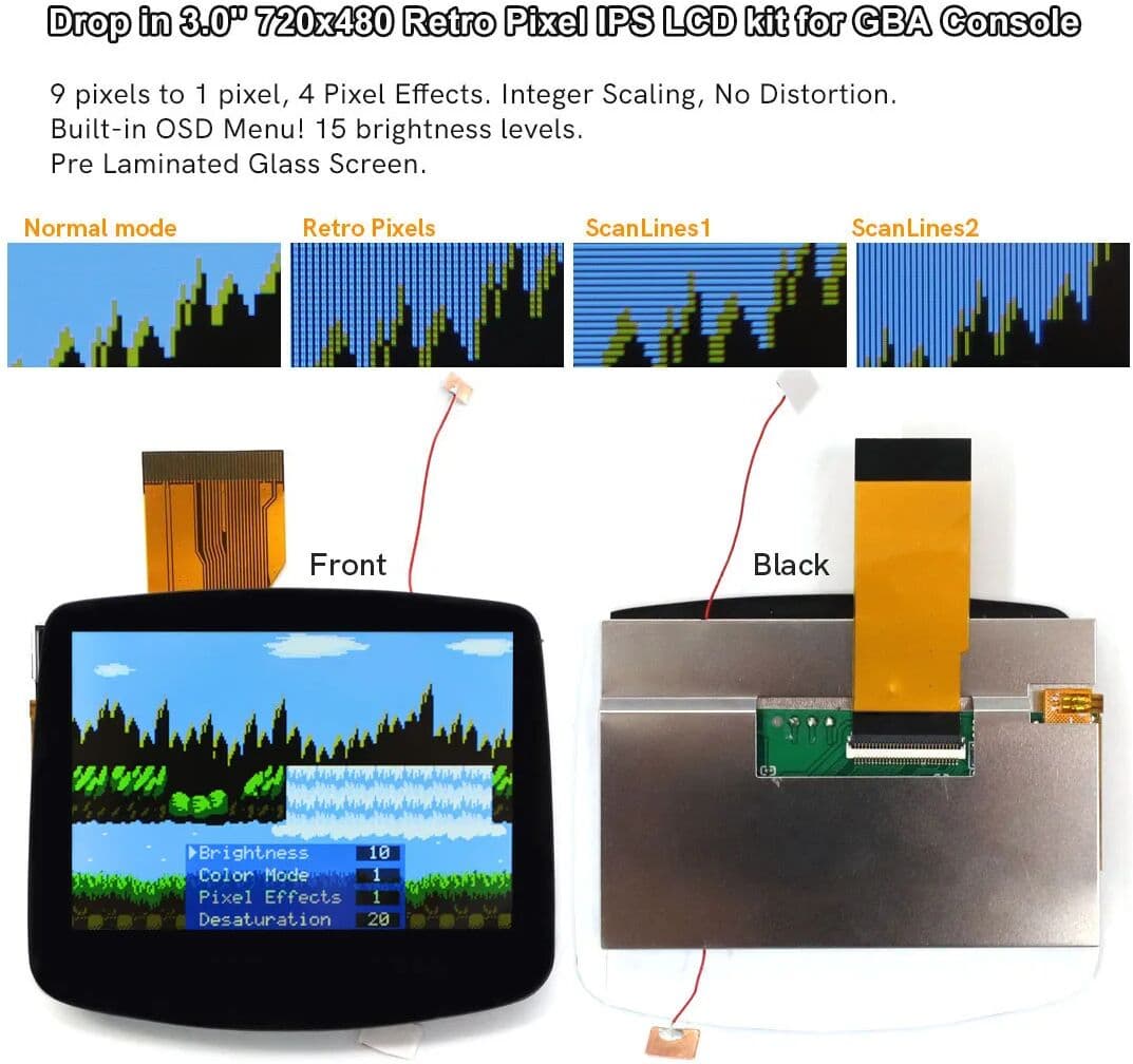NONE V5 Laminated IPS LCD Screen 720X480 Backlight Retro Pixel KIT For Game Boy Advance GBA Console