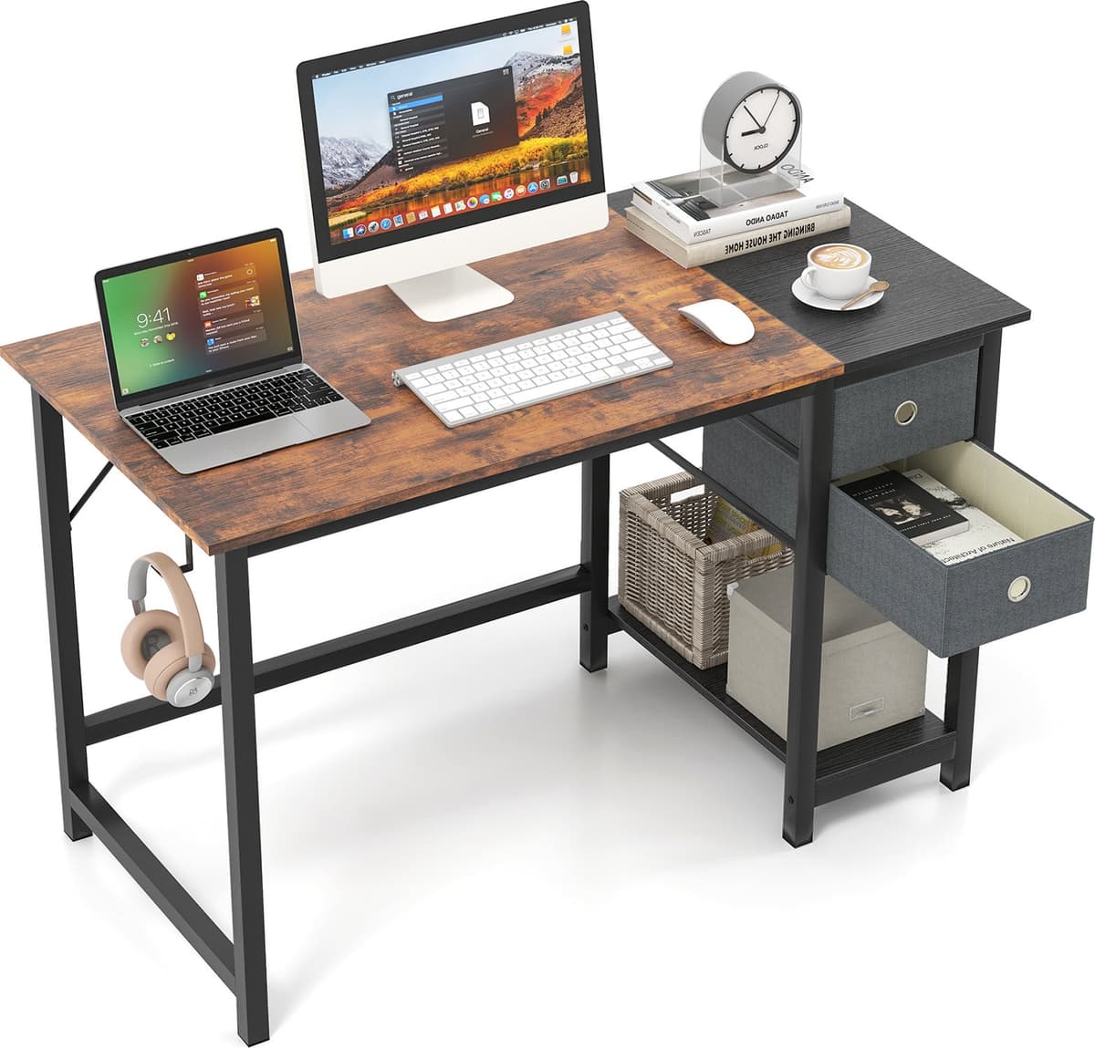 Costway computer bureau met opbergvak en lades voor home office en slaapkamer