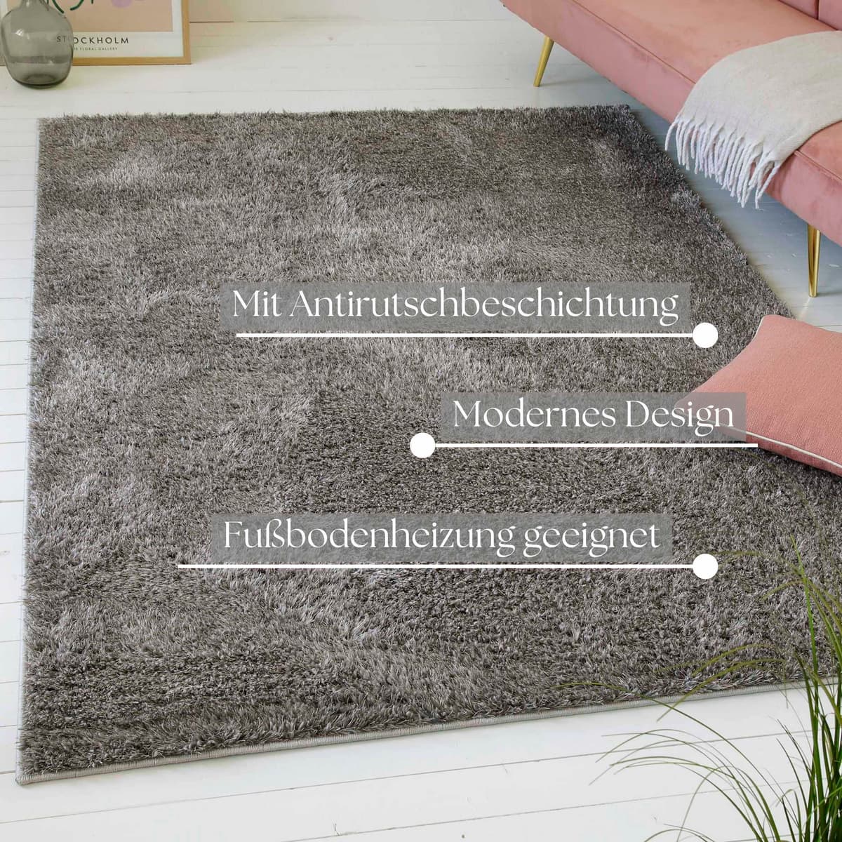 Hochflor-Teppich GOODPRODUCT "Nickolas, auch als Läufer erhältlich", grau, B:133cm H:30mm L:200cm, Polypropylen, Teppiche, Hochflor-Teppich, Langflor, Shaggy, weicher Hochflor, uni farben, mit Glanz, Wohnzimmer grau B : 133cm 1 Stk., 30mm, L: 200cm