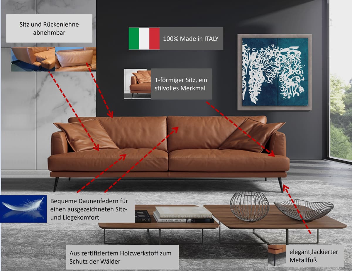 2,5-Sitzer EGOITALIANO "Sophia, Designsofa mit extrakomfortablem Sitzkomfort, Breite 214cm", rot (kirschrot), B:214cm H:77cm T:96cm, Leder BULL (Echtes Rindsleder). Geschliffenes, pigmentiertes und behandeltes Rindsleder mit einer Dicke von 1, 3-1, 5 mm. 