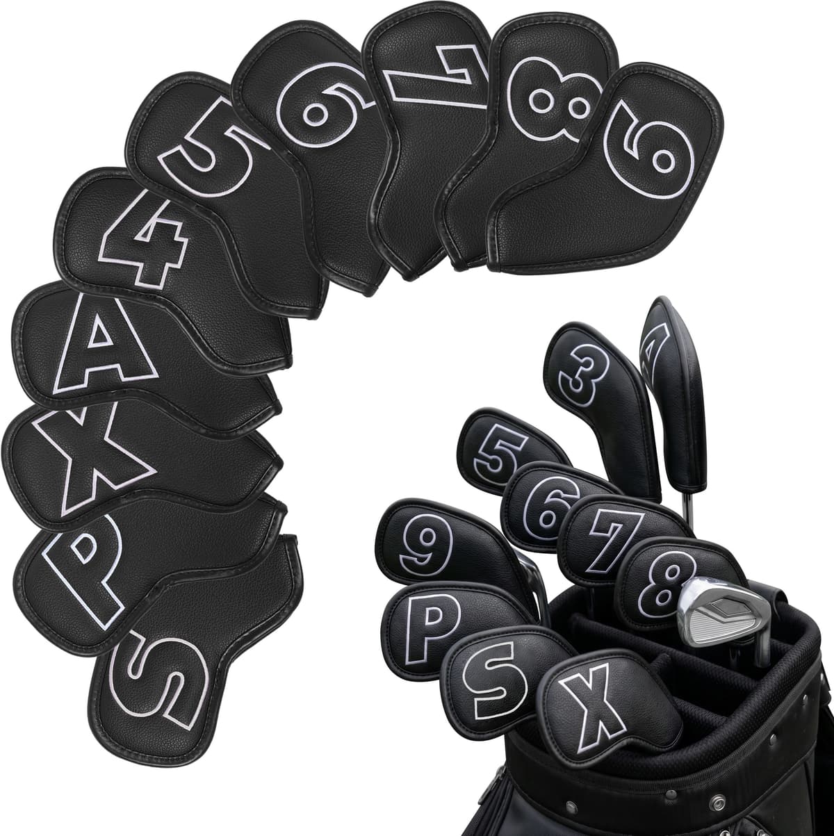 NONE Thickened PU Golf Club Head Cover Set, Magnetic Closure, with Numbers, Scratch Resistant, 10-Piece Set for Irons