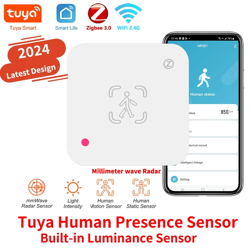 NONE Tuya Zigbee WiFi  Human Presence Sensor MmWave Radar Detector With Luminance Sensor For Smart Home Smart Life replace PIR Sensor