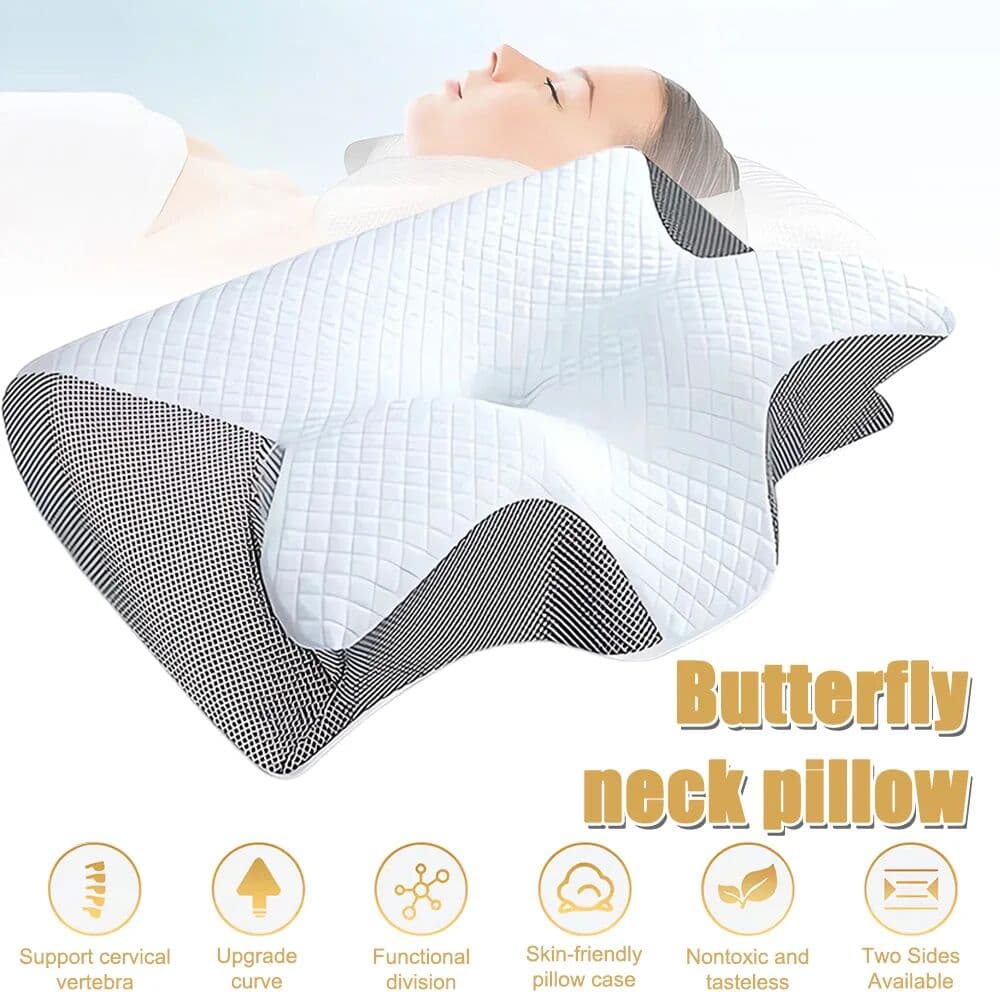 NONE Nackenkissen, geruchloses Memory-Foam-Kissen für Nacken- und Schulterschmerzen, ergonomische orthopädische Unterstützung, zwei Höhen, atmungsaktiver Netzbezug, maschinenwaschbar, dunkelgrau/schwarz,