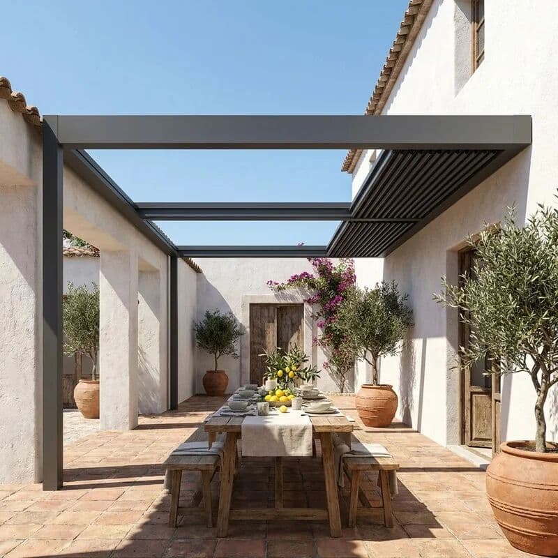 NONE 6x3m Rectangular Pergola with Retractable Shade Cover LED Strip Lights Garden Balcony Veranda Aluminium Gazebo Heavy-Duty