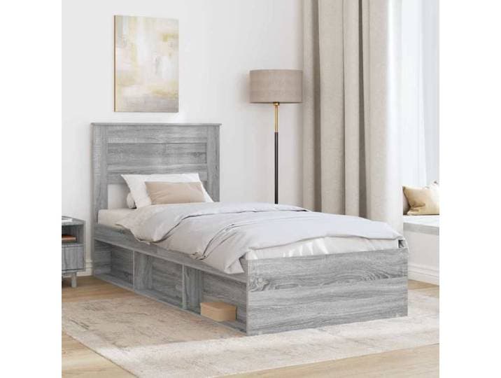 PROMOTION Lit 1 personnes Cadre de Lit simple - pour Adulte - avec matelas Gris Sonoma 90x200 cm Pin massif 279047