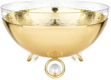 Classic Touch "Salad Bowl with Glass Insert Gold and Clear Ball Legs - 11""D"