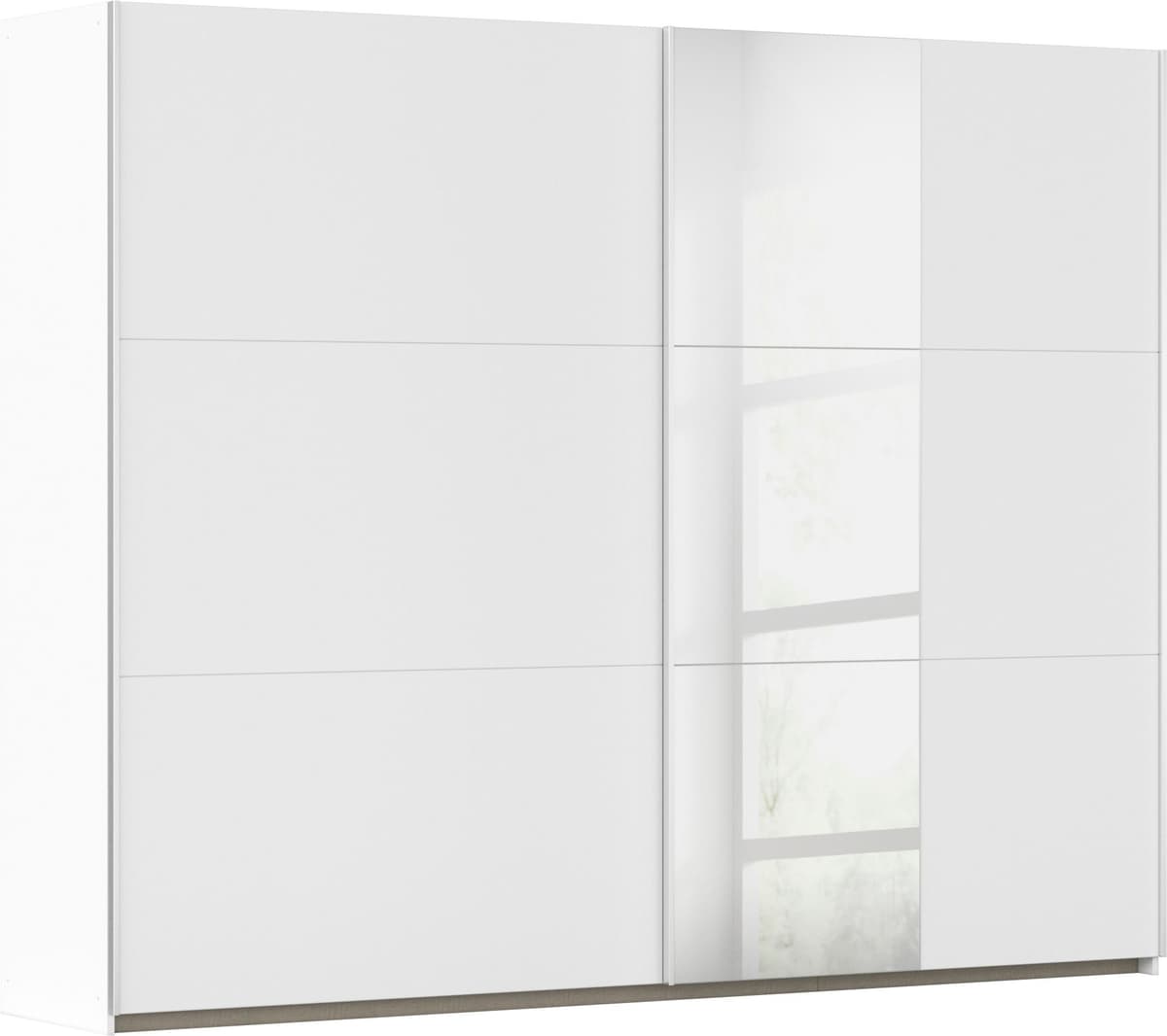 Schwebetürenschrank RAUCH "Kleiderschrank Drehtürenschrank Schrank Garderobe KRONACH", weiß (alpinweiß, griffleisten alu, 1 spiegel), B:261cm H:210cm T:59cm, Holzwerkstoff, Schränke, Schwebetürenschrank, optional ohne, mit 1 oder 2 Spiegel, viel Stauraum 