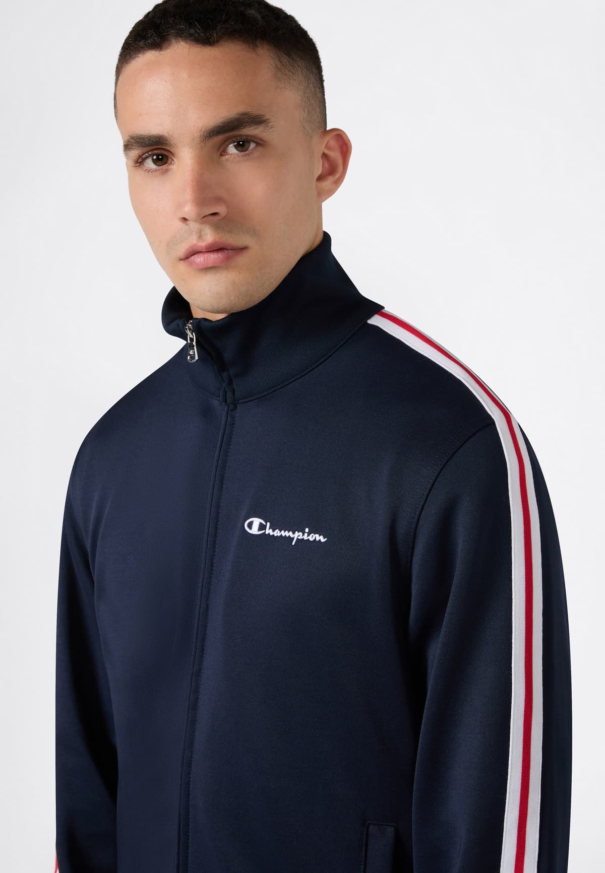 Sweatshirt CHAMPION "SPORTWEAR TRACK TOP Standard Fit", Herren, Gr. L, blau (nny), Obermaterial: 70% Polyester, 30% Baumwolle, Sweatshirts Sweatshirt, mit sportlicher Optik, Standard Fit, aus Polyester und Baumwolle