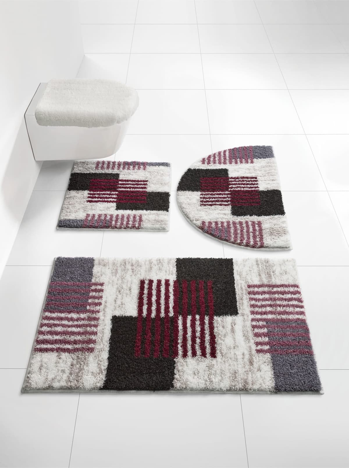 Badematte GRUND Gr. 3, grau (beere, ecru, gemustert), rechteckig (60cm x 100cm ), Badematten, Badematte beere, ecru, gemustert rechteckig (60cm x 100cm )