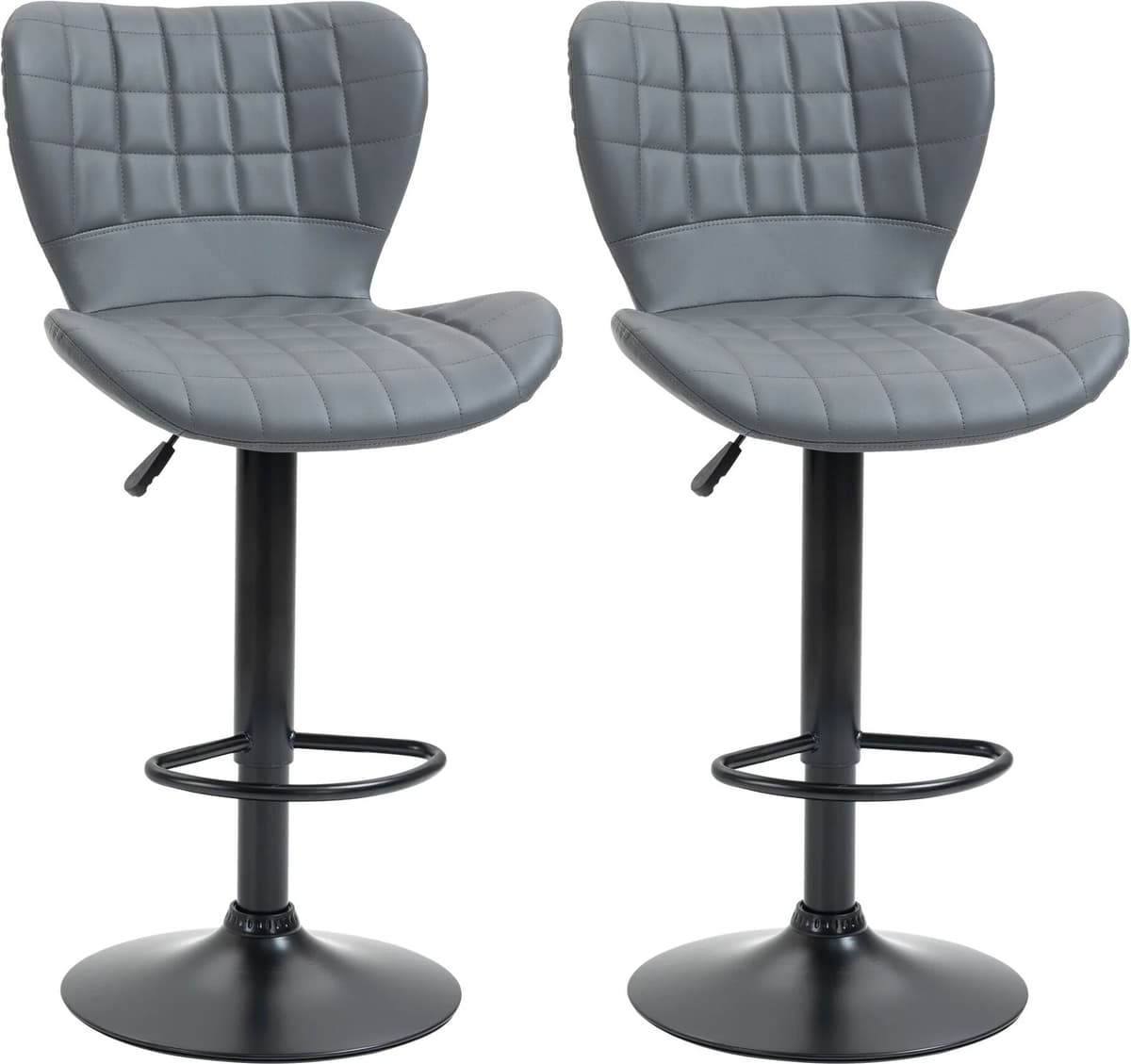 HOMCOM Bar Stools Set of 2 Adjustable Height Swivel PU Leather Bar Chairs Grey