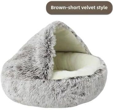 Inspired Living CozyShell Cat Cave Bed For Indoor Cats Soft Winter Nest With Plush 2 in 1 Design brown 40x40cm