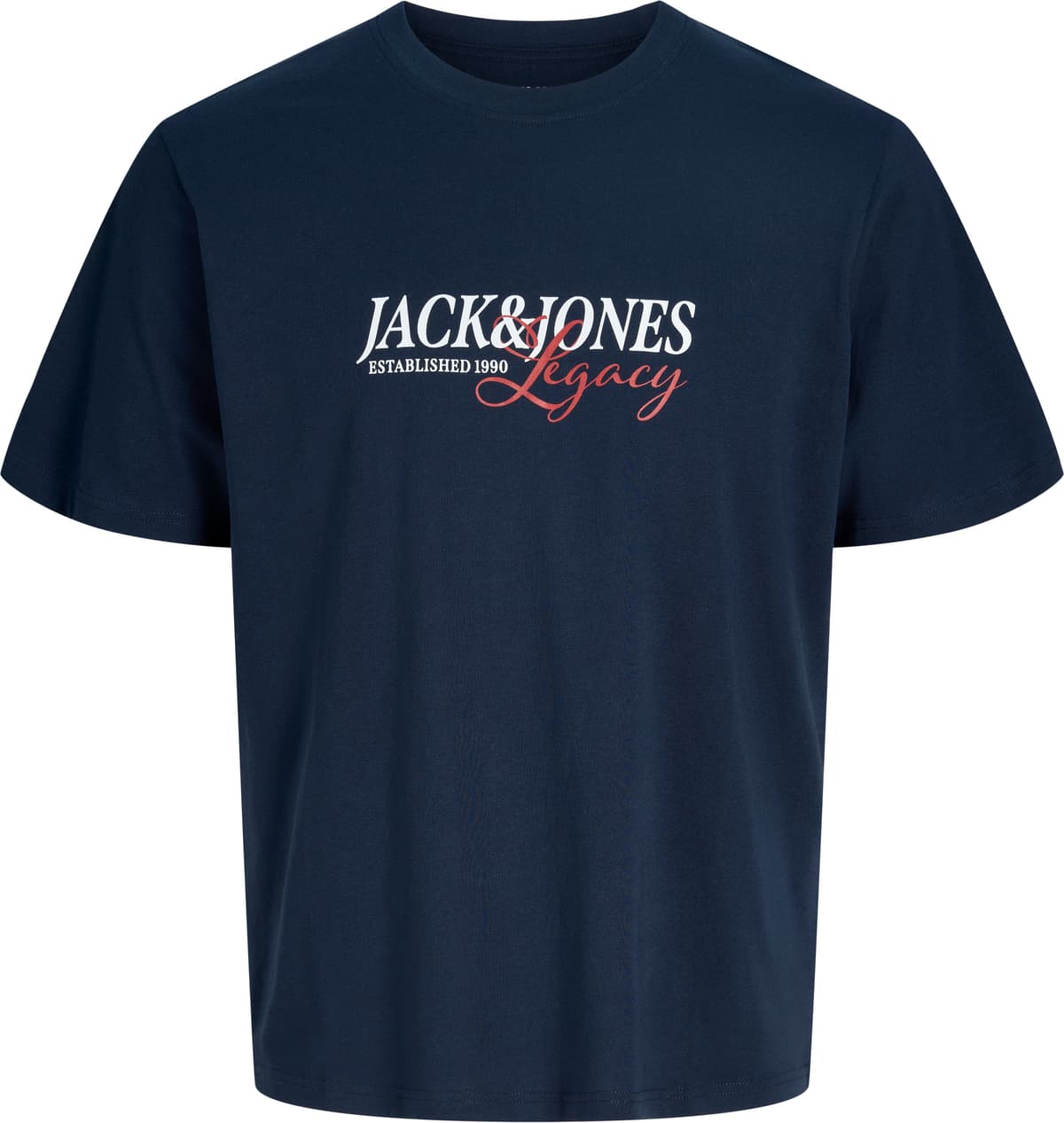 T-Shirt JACK & JONES "JJJADE TEE SS CREW NECK BF", Herren, Gr. XL, blau (navy blazer detail:big print), Jersey, Obermaterial: 100% Baumwolle, bedruckt, loose fit normal, Rundhals, Shirts T-Shirt, Baumwolle, locker geschnitten