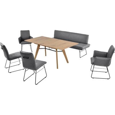 Essgruppe K+W KOMFORT & WOHNEN "Giacomo IV", grau (aspahlt), Leder CLOUD, Ansteckplatte, Esstischbreite 180cm,Polsterbankbreite 195cm, Sitzmöbel-Sets, Essgruppe, Polsterbank in 2 Größen, 2 Kufenstühle, 2 Armlehnenstühle und 1 Tisch