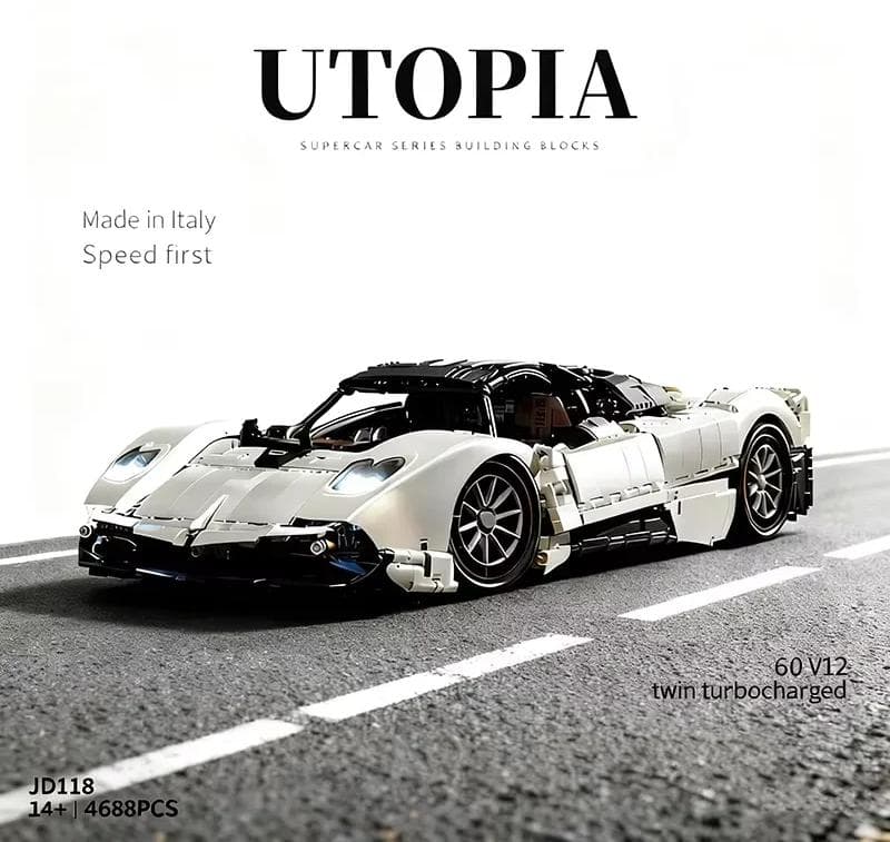 Bausatz Supersportwagen - JD118 Utopia - Modellauto - Kleine Bausteine - ABS-Kunststoff - Hoher Schwierigkeitsgrad - Ab 14 Jahren
