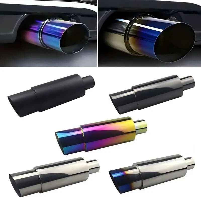 NONE Universal Car Motorcycle Stainless Steel Exhaust Muffler Bevel Tail Tip 55mm OD High‑Performance Auto Motorbike Mod Exhaust Tip