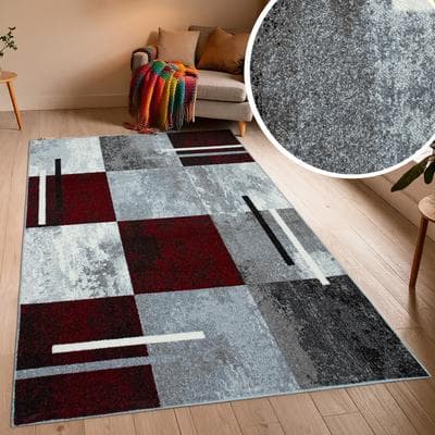 Teppich OTTO HOME "Cube, Karo Muster mit 3D-Design", rot (rot, grau), B:60cm H:9mm L:110cm, Kunstfaser, Teppiche, Teppich, Kasten, geometrisch, Patchwork, Wohnzimmer, Schlafzimmer