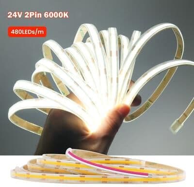 Uplift Picks IP67 Waterproof COB LED Strip Light 480LED m 12V 24V Dimmable Tape 24 V 2 Pin (white) 1m