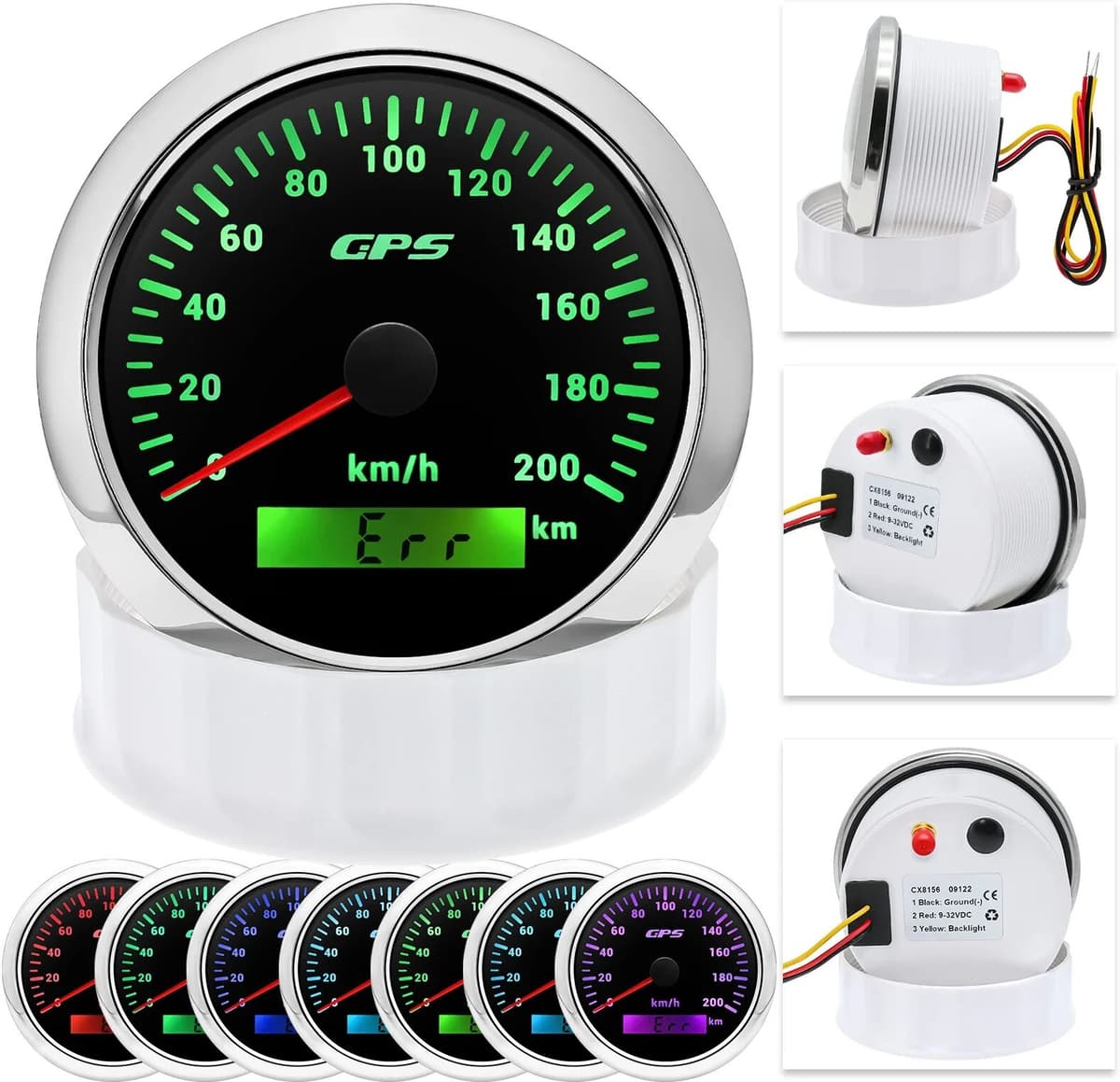 RYSJM 30/60/80/120/200km/h 85MM Universal GPS Speedometer Gauge For Car Marine Boat 200 Kmh Speed Gauge Meter With GPS Antenna 7 Light
